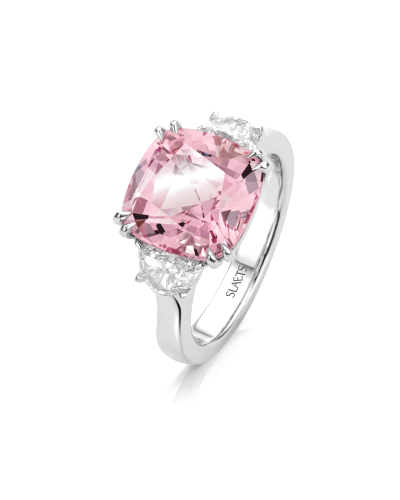 SLAETS Jewellery One-of-a-kind Morganite with Diamonds, 18kt White Gold Trilogy Ring (horloges)